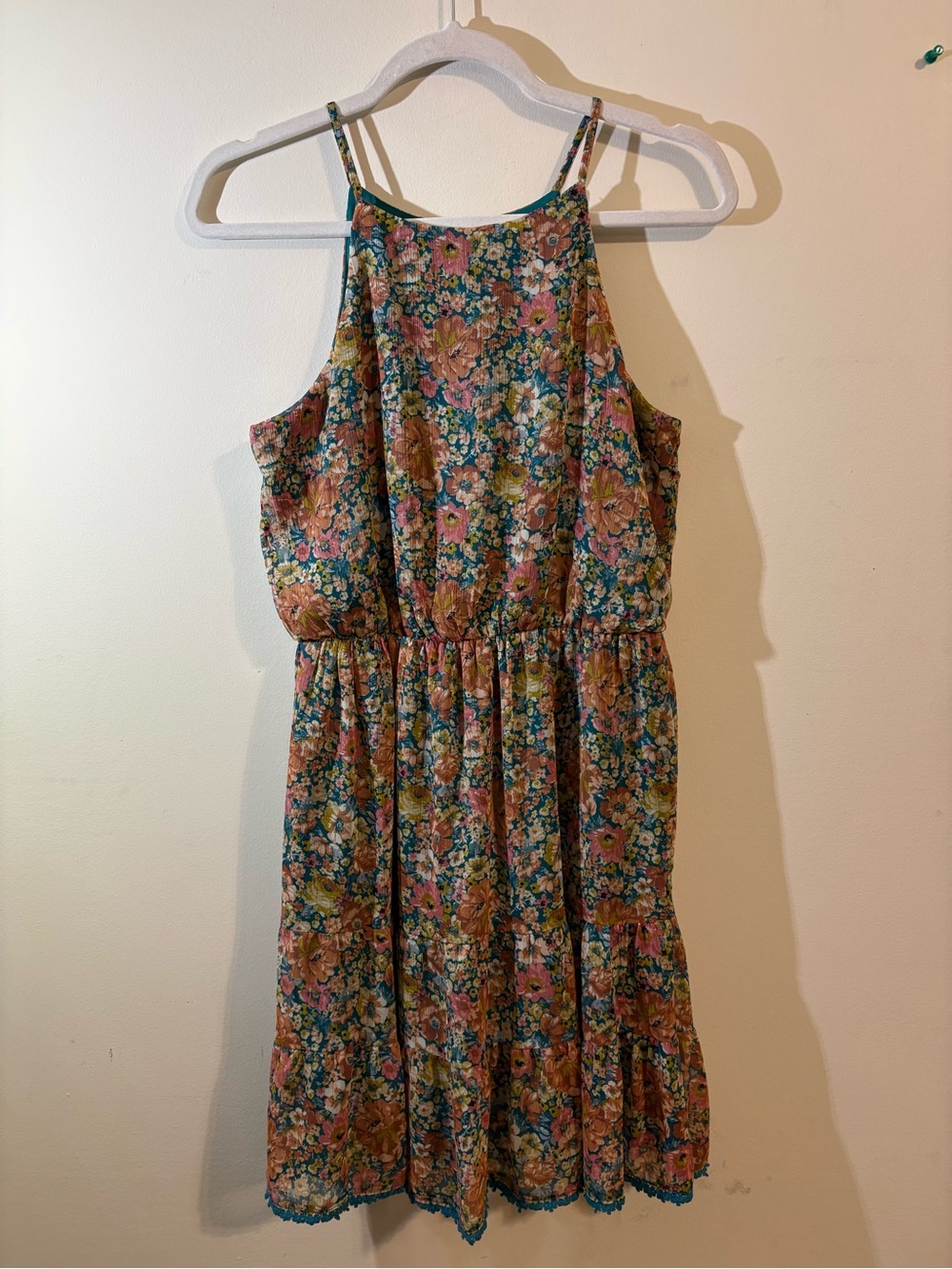 BCX Dress Women’s Small Orange Chiffon Floral Casual Halter Dress Juniors floral